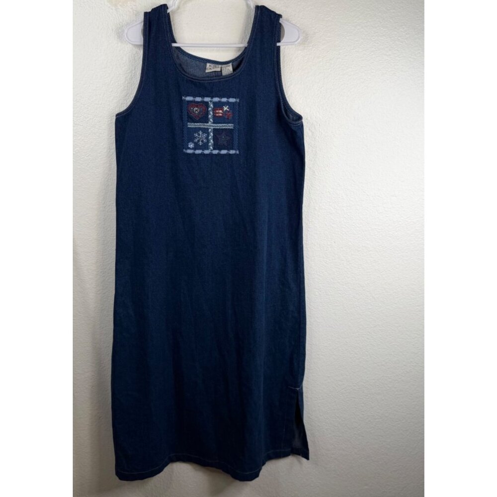 Koret City Blues Women's Christmas Holiday Cottage Core Denim Dress Blue Size M